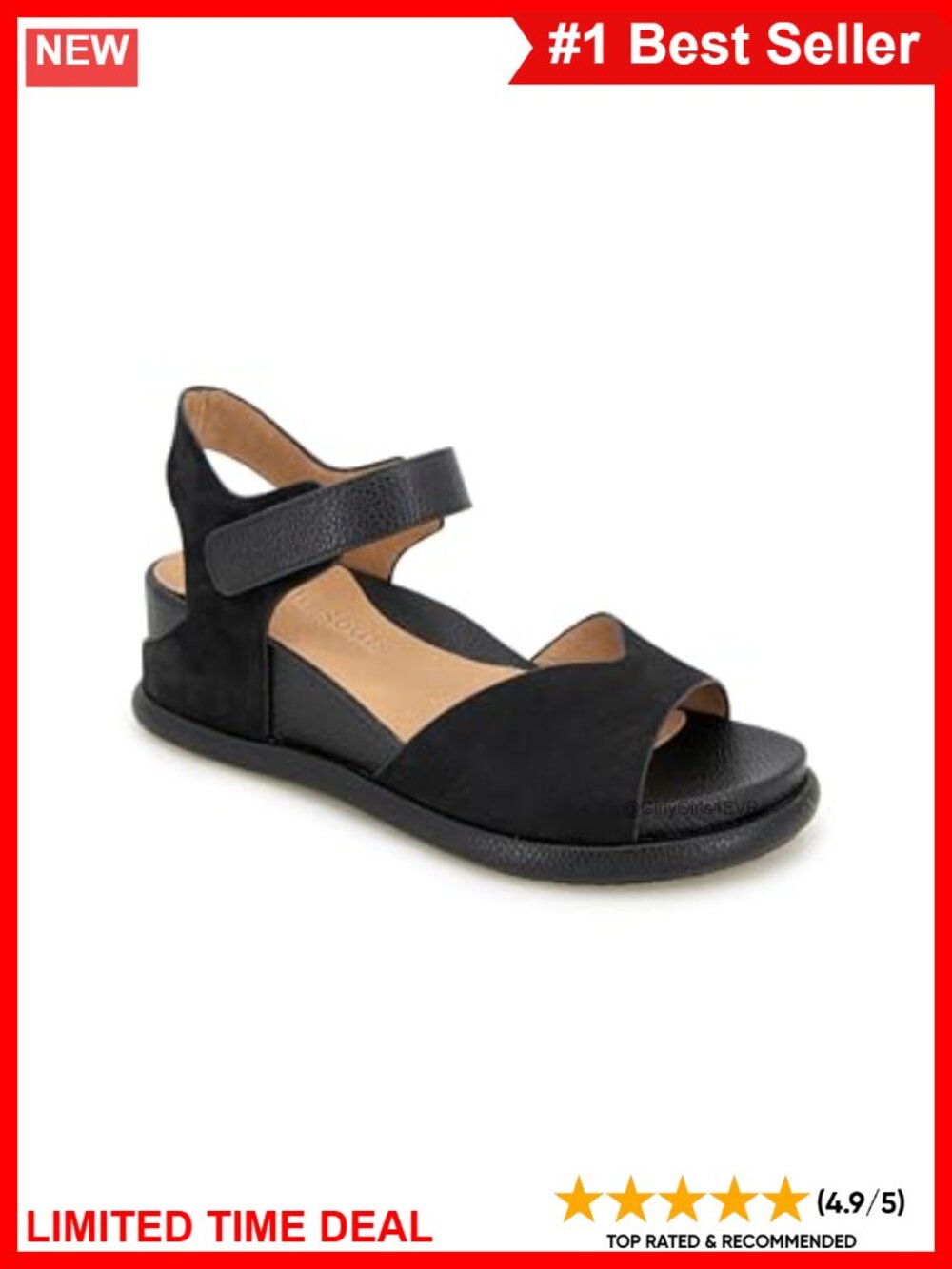 Comfort Wedge Sandals with PORON Cushioning, Leather Insole, Open Toe, Ankle